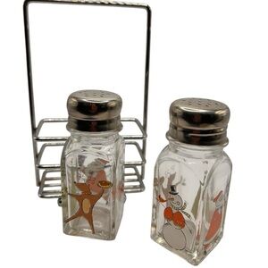 🎄Holiday salt pepper shakers Glass Santa Reindeer Frosty Christmas Tree Vtg Y2K